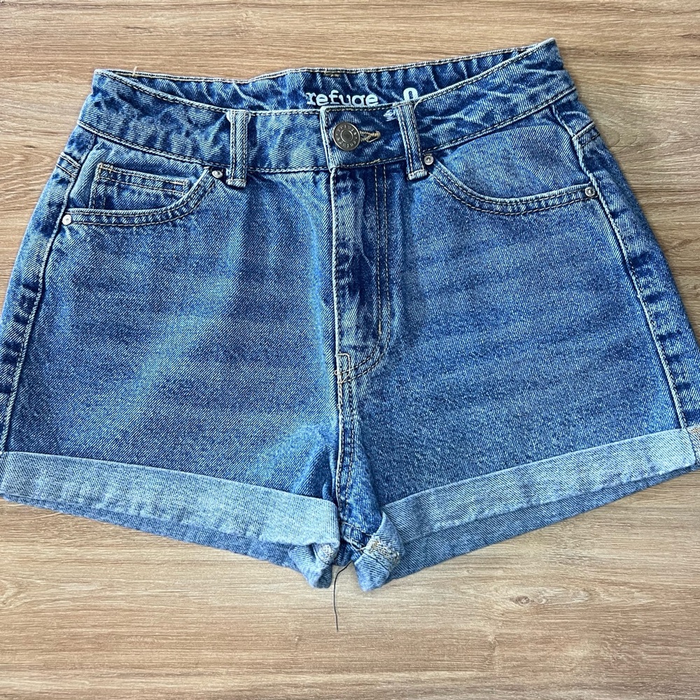 Refuge Blue Jean Shorts High-Waisted Cuffed